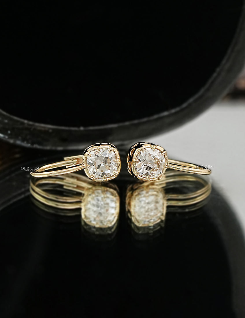 Old Mine Cushion Lab Diamond Huggie Hoop Earrings