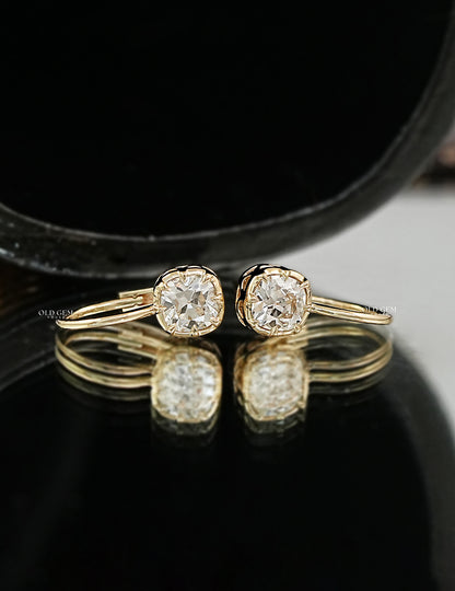 Old Mine Cushion Lab Diamond Huggie Hoop Earrings