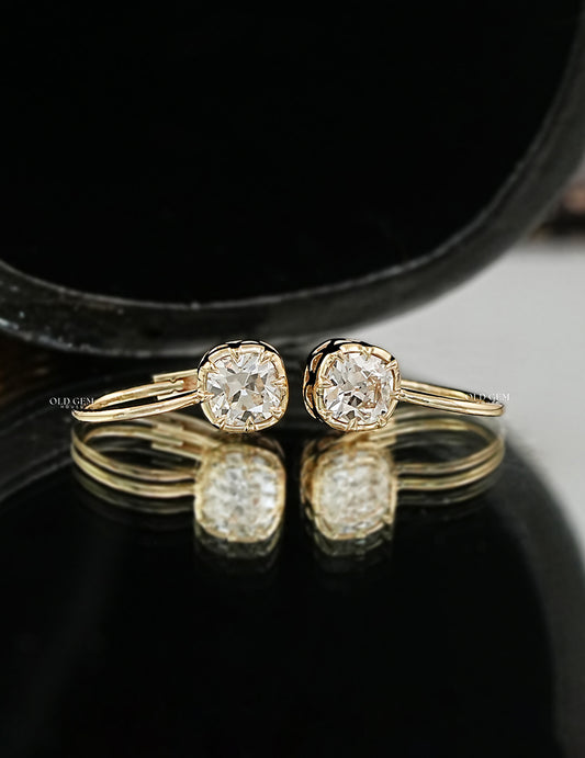 Old Mine Cushion Lab Diamond Huggie Hoop Earrings