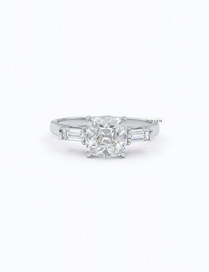Art Deco Old Mine Cut Three Stone Engagement Ring Engagement Ring