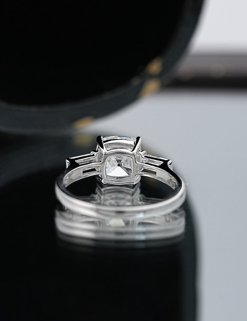 Old Mine Cushion Lab Diamond Trilogy Ring Engagement Ring