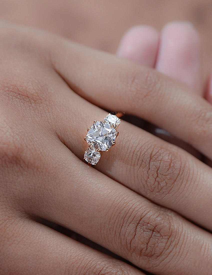 Old Mine Cushion Trilogy Ring Engagement Ring