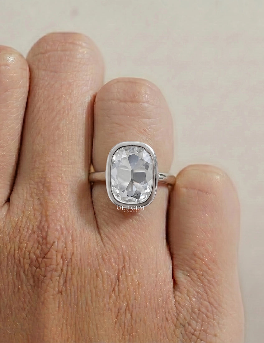 Mid Century Old Mine Cushion Bezel Set Engagement Ring Engagement Ring