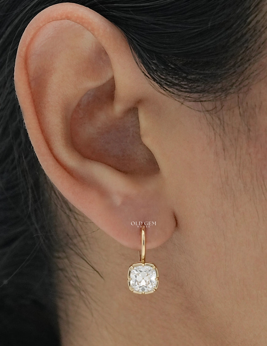 Old Mine Cut Bezel Set Dangle Earrings Earrings