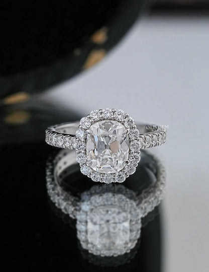 Old Mine Cut Halo Ring Engagement Ring