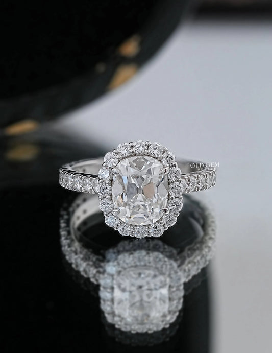 Old Mine Cut Halo Ring Engagement Ring