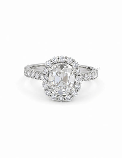 Mid Century Old Mine Cushion Cut Halo Accent Engagement Ring Engagement Ring
