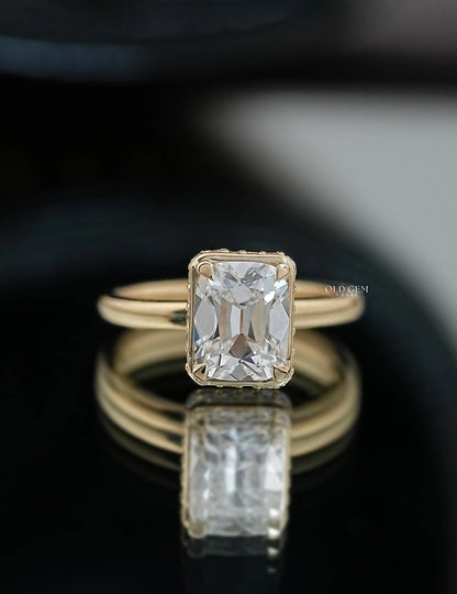 Old Mine Cut Hidden Halo Ring Engagement Ring