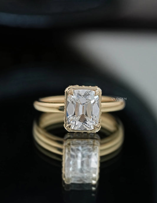 Old Mine Cut Hidden Halo Ring Engagement Ring