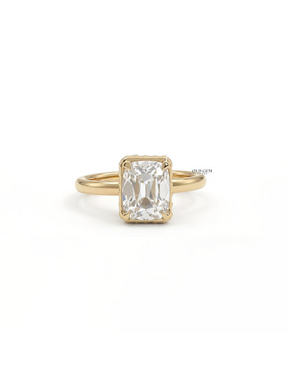 Mid Century Old Mine Cushion Hidden Halo Engagement Ring Engagement Ring
