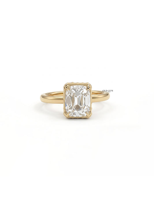 Mid Century Old Mine Cushion Hidden Halo Engagement Ring Engagement Ring