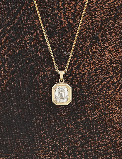 Old Mine Emerald Cut Milgrain Set Pendant Necklaces