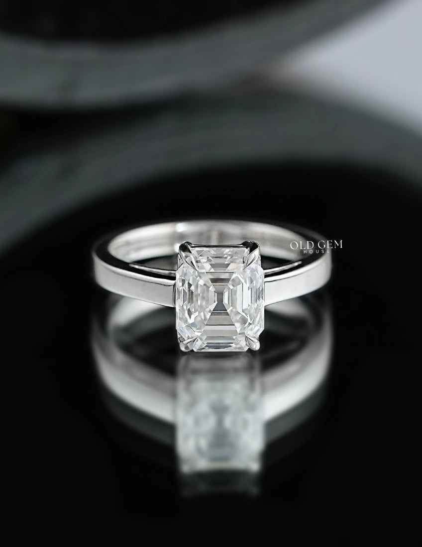 Mid Century Old Mine Emerald Cut Solitaire Ring