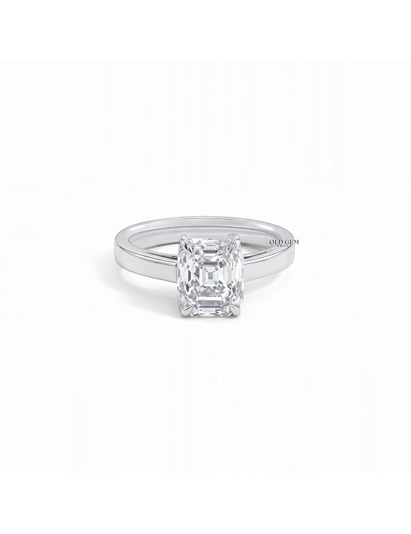 Mid Century Old Mine Emerald Cut Solitaire Ring Engagement Ring
