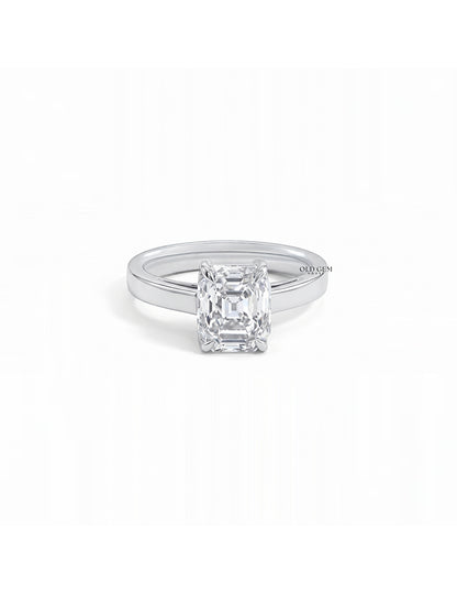Mid Century Old Mine Emerald Cut Solitaire Ring Engagement Ring