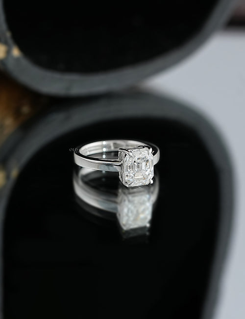 Mid Century Old Mine Emerald Cut Solitaire Ring