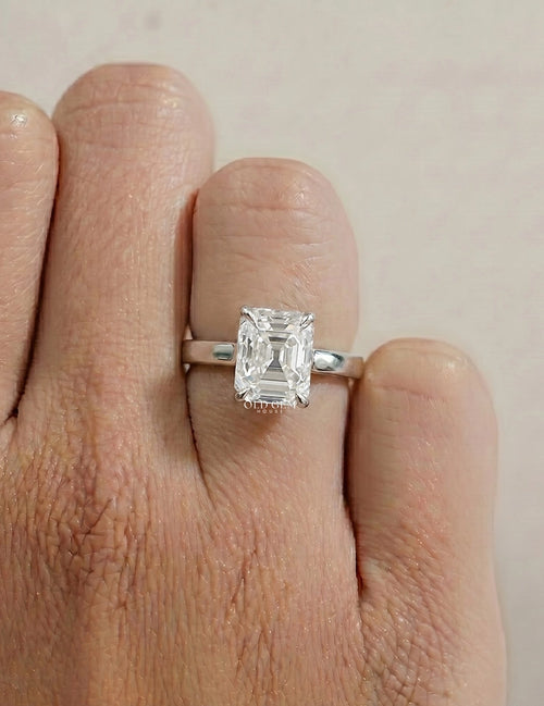 Mid Century Old Mine Emerald Cut Solitaire Ring