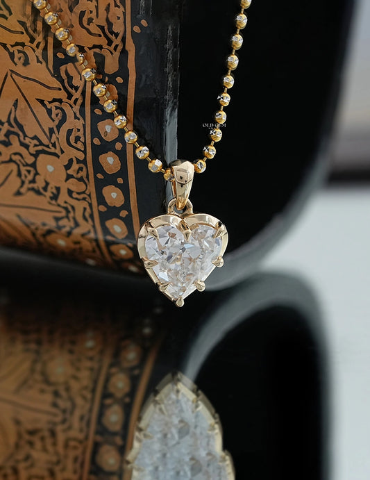 Old Mine Heart Bezel Setting Pendant Necklaces