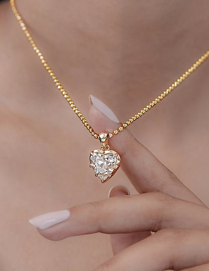 Old Mine Heart Bezel Setting Pendant Necklaces