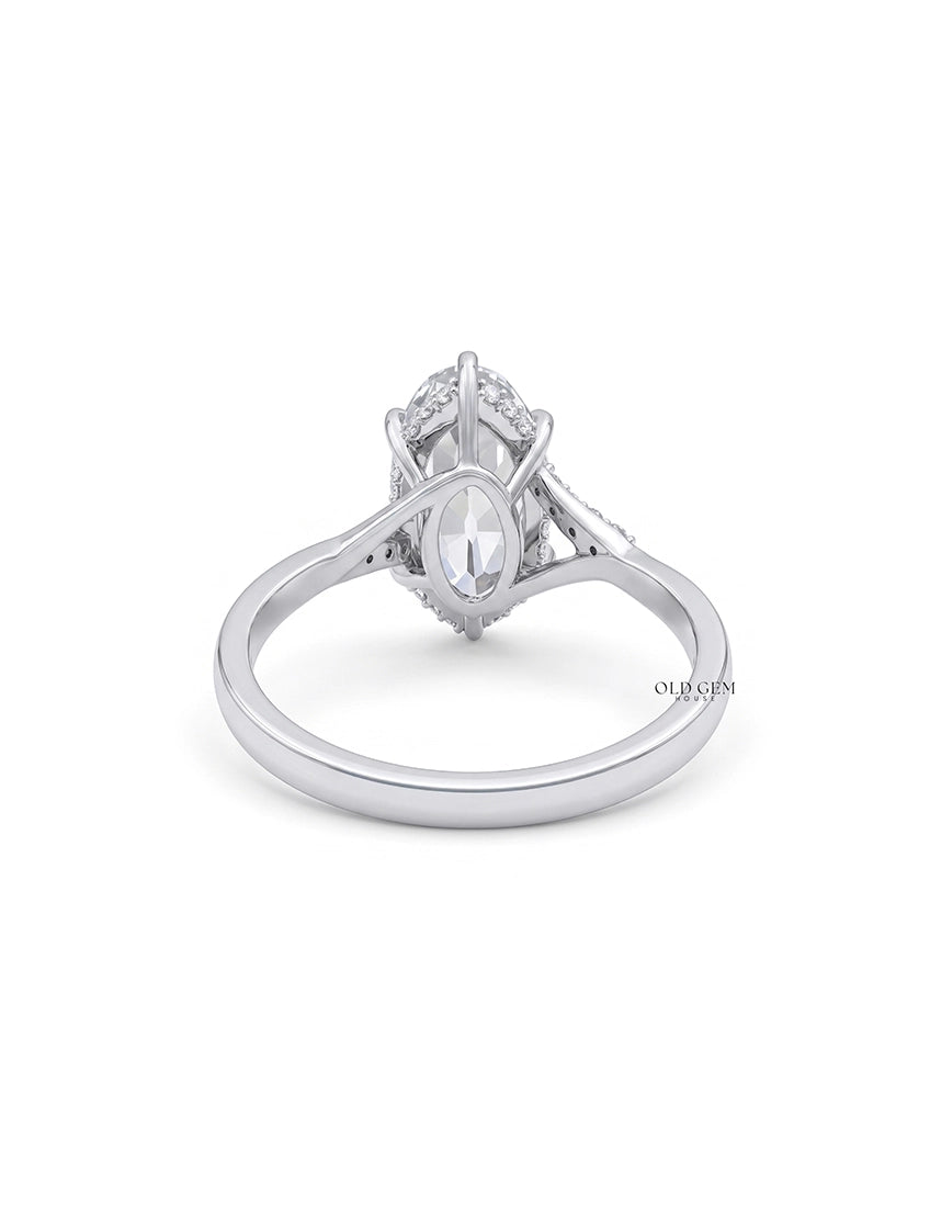 Mid Century Old Mine Moval Lab Split Shank Accent Ring Engagement Ring