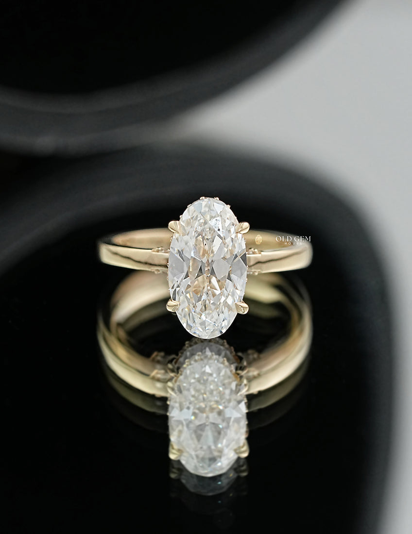 Old Mine Moval Cut Lab Diamond Hidden Halo Ring