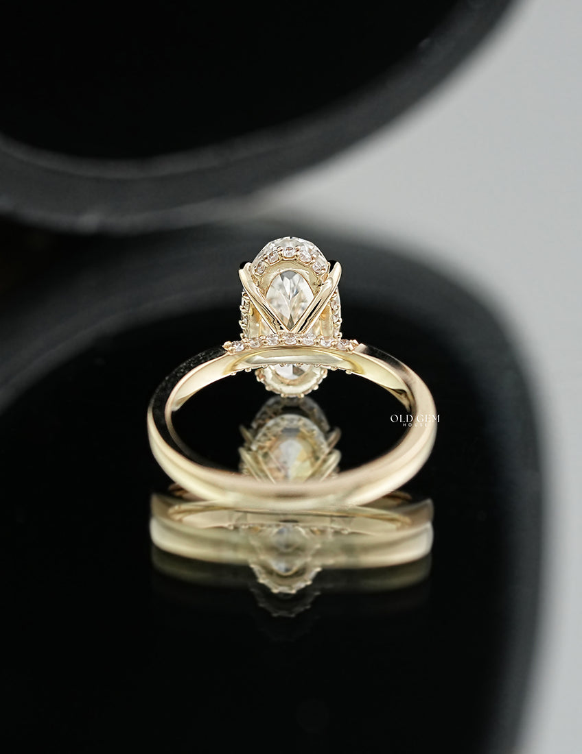 Old Mine Moval Cut Lab Diamond Hidden Halo Ring