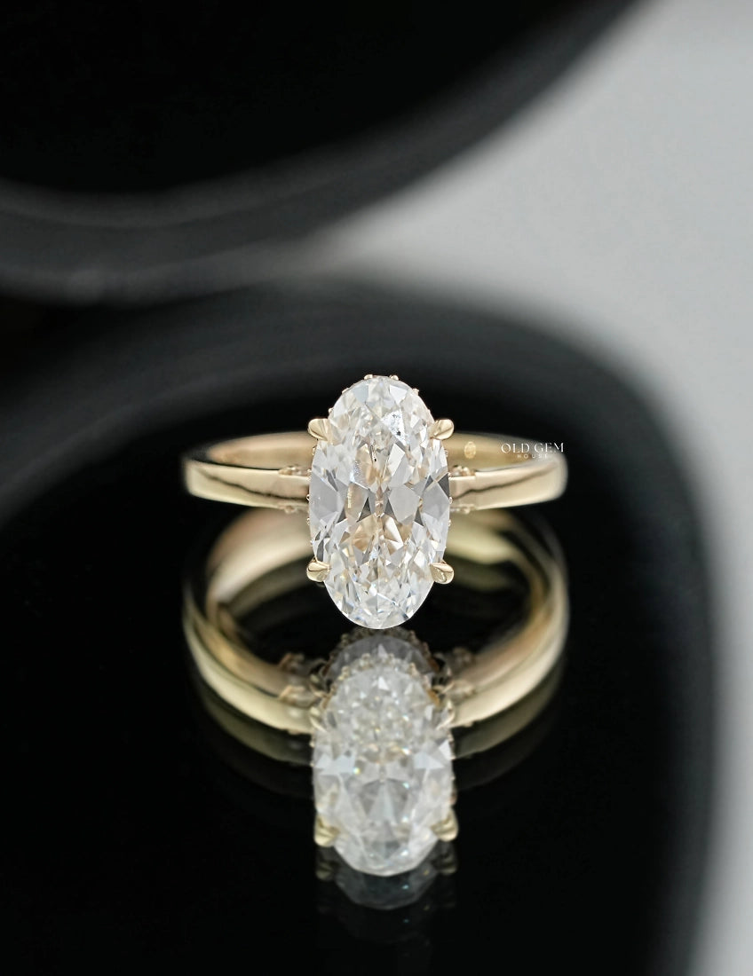 Old Mine Moval Cut Lab Diamond Hidden Halo Ring Engagement Ring