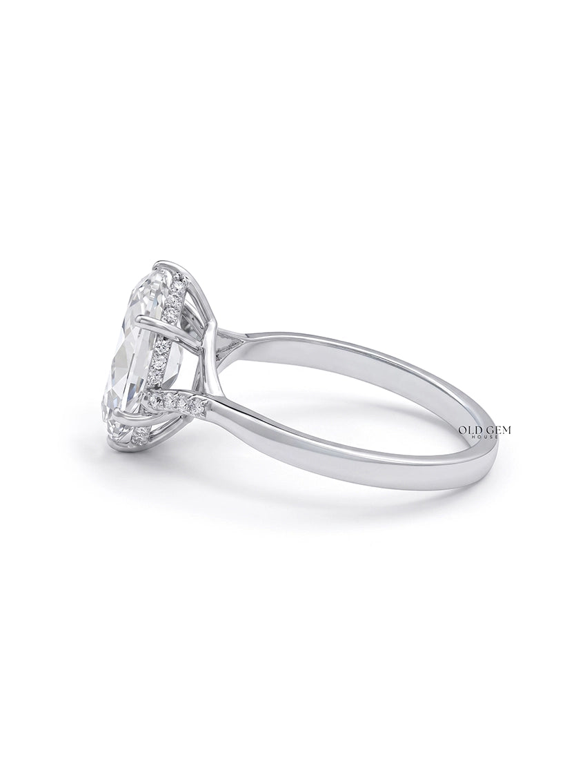 Mid Century Old Mine Moval Lab Split Shank Accent Ring Engagement Ring