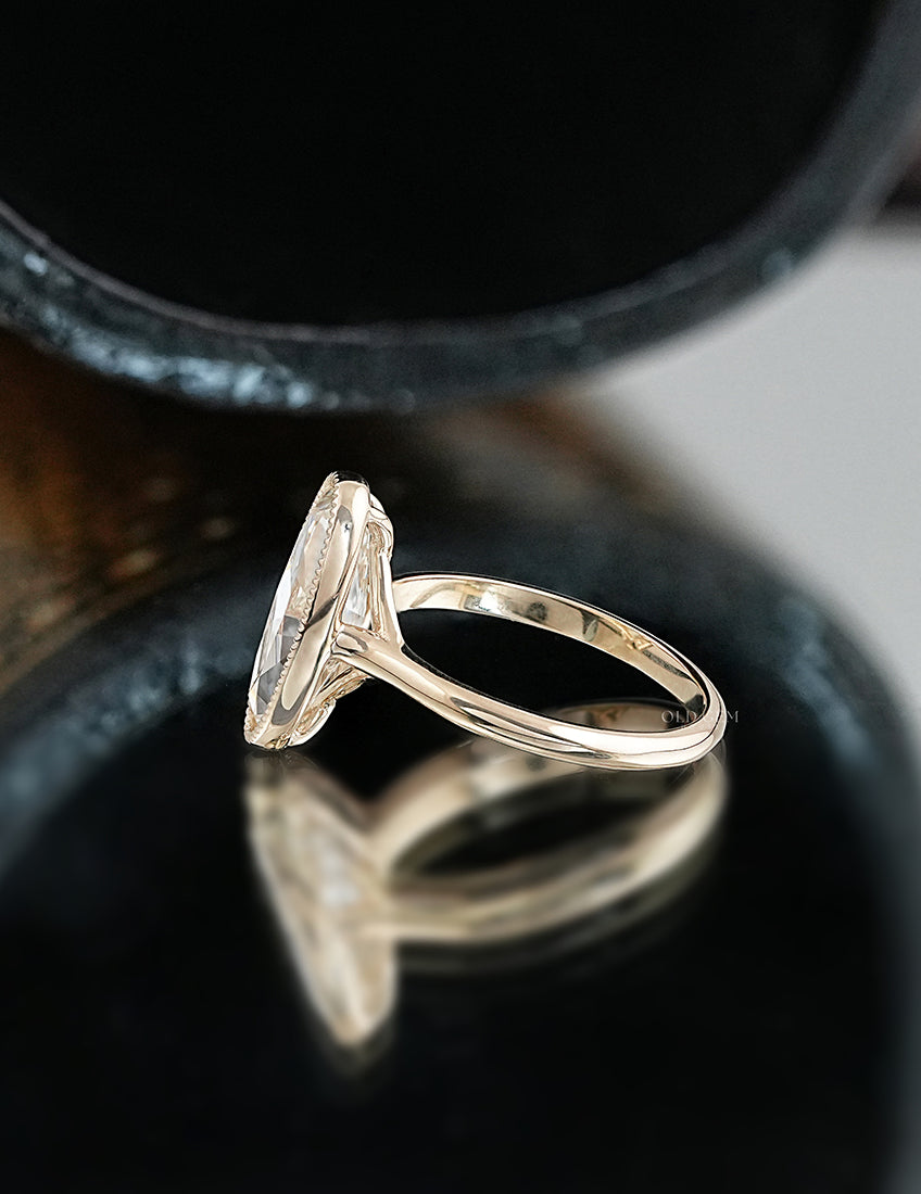 Old Mine Moval Milgrain Set Ring Engagement Ring