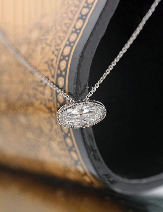 Old Mine Moval Milgrain Set Pendant Necklaces