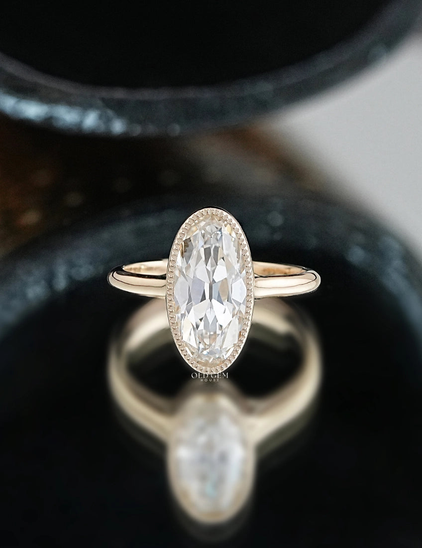Old Mine Moval Milgrain Set Ring Engagement Ring