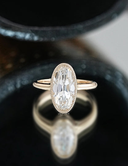 Old Mine Moval Milgrain Set Ring Engagement Ring