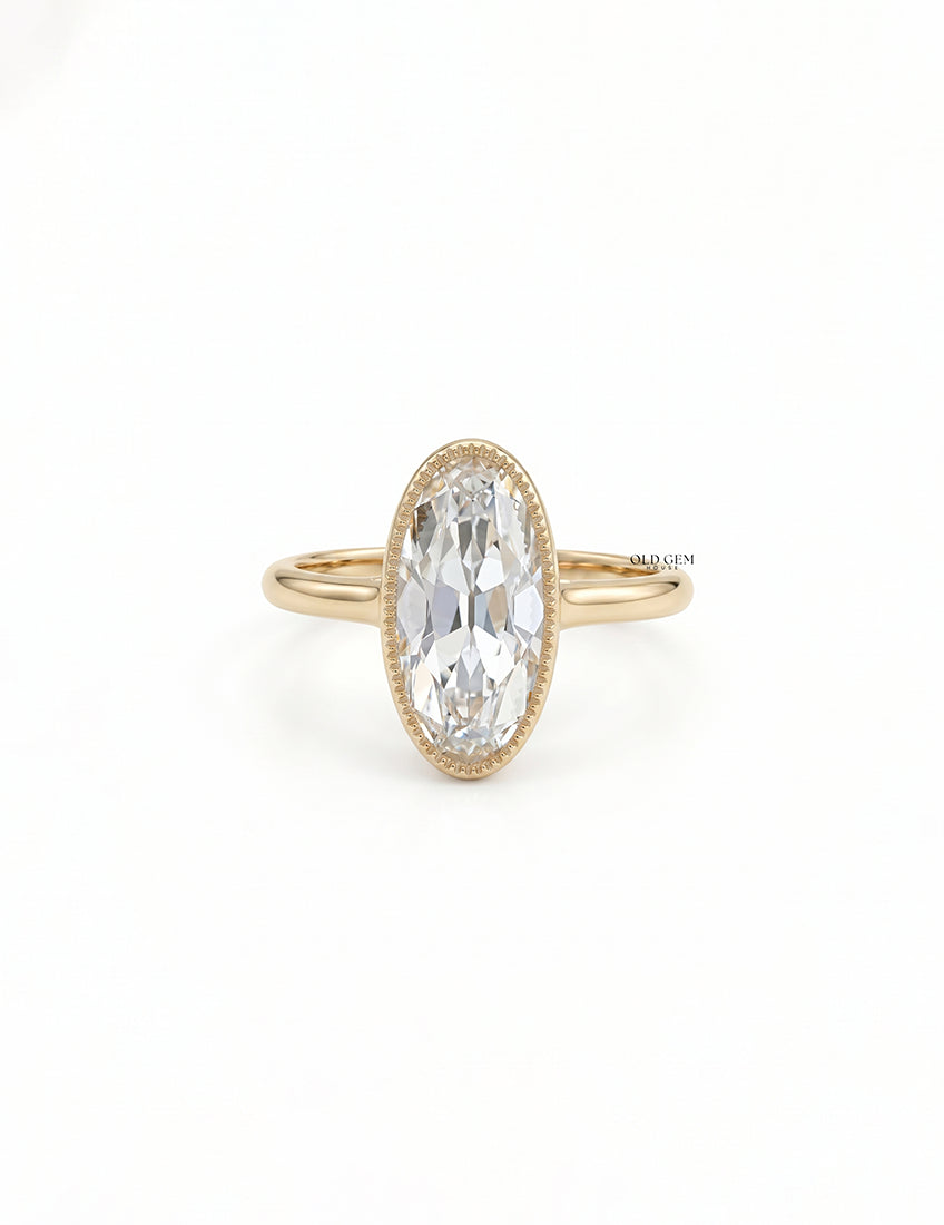 Mid Century Old Mine Moval Cut Engagement Ring