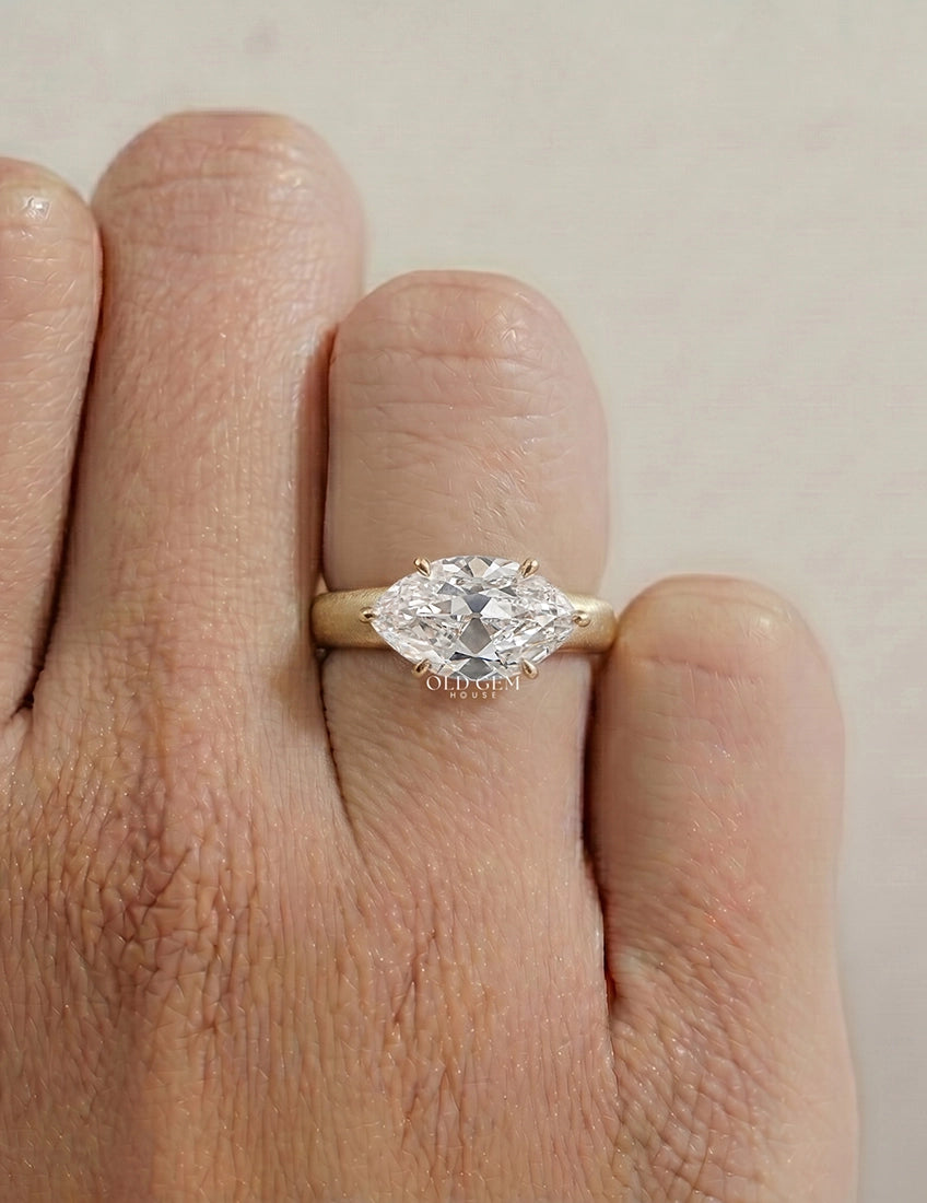 East West Old Mine Moval Lab Engagement Ring - Georgian Era Engagement Ring