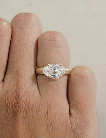 East West Old Mine Moval Lab Engagement Ring - Georgian Era Engagement Ring