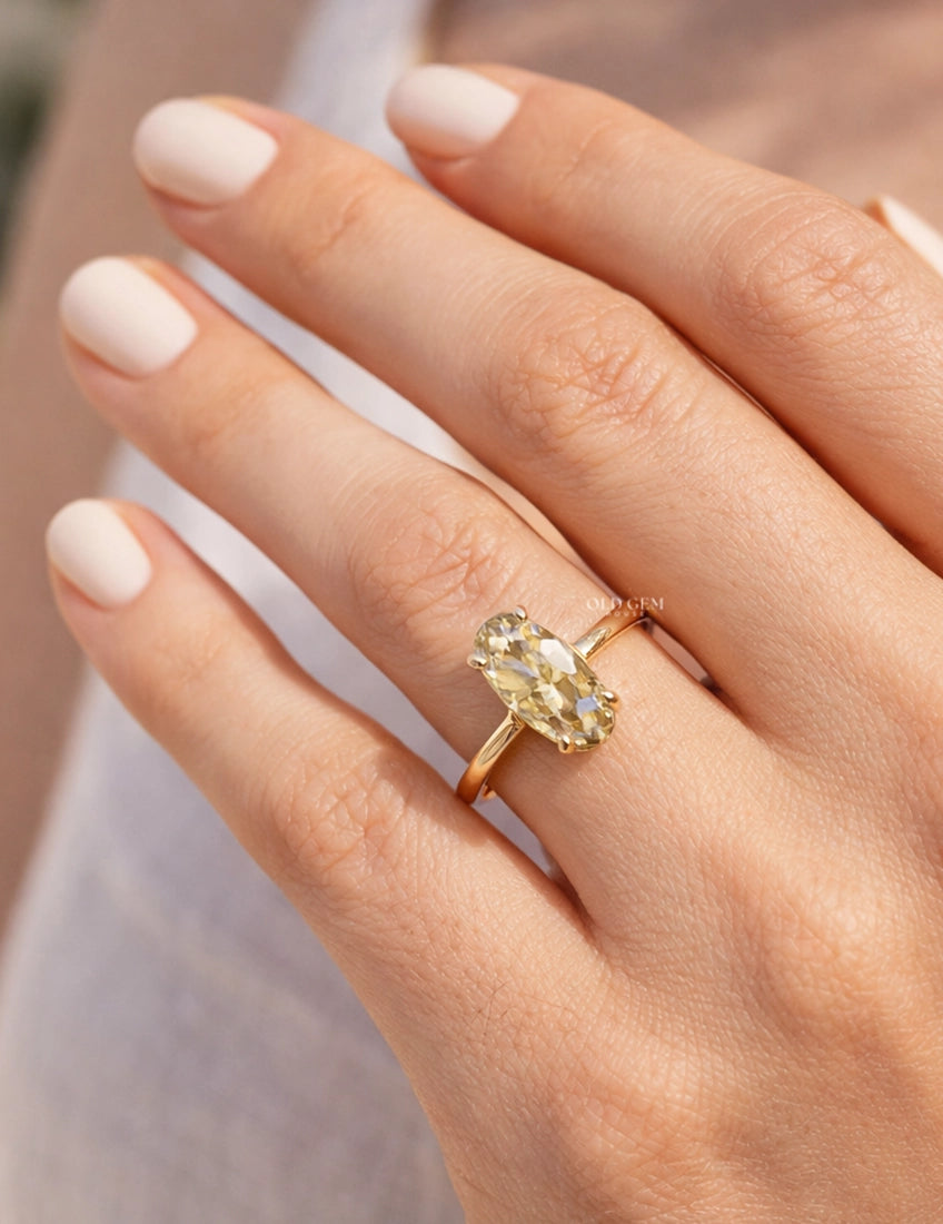 Old Mine Moval Shape Lab Diamond Solitaire Ring Engagement Ring