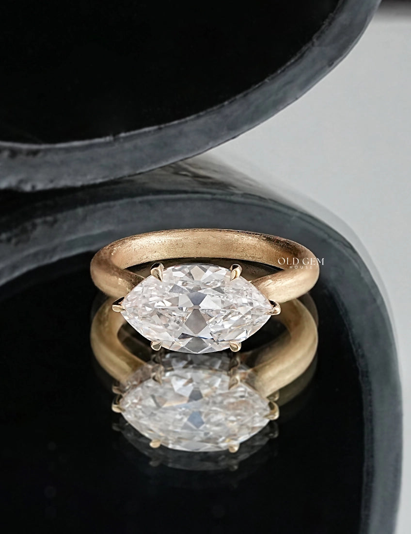 East West Old Mine Moval Lab Engagement Ring - Georgian Era
