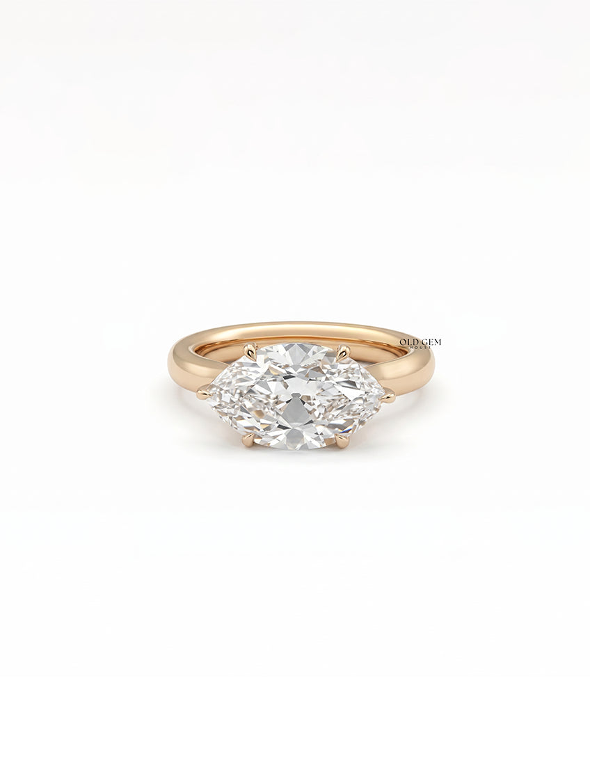 East West Old Mine Moval Lab Engagement Ring - Georgian Era