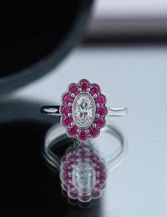 Old Mine Oval Halo Ring Engagement Ring