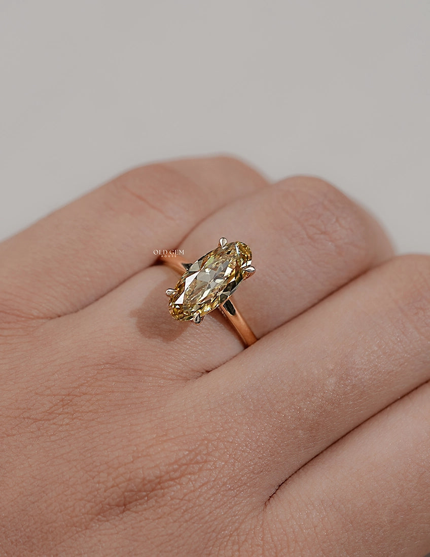 Old Mine Moval Shape Lab Diamond Solitaire Ring