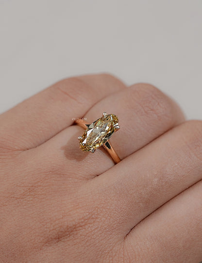 Old Mine Moval Shape Lab Diamond Solitaire Ring