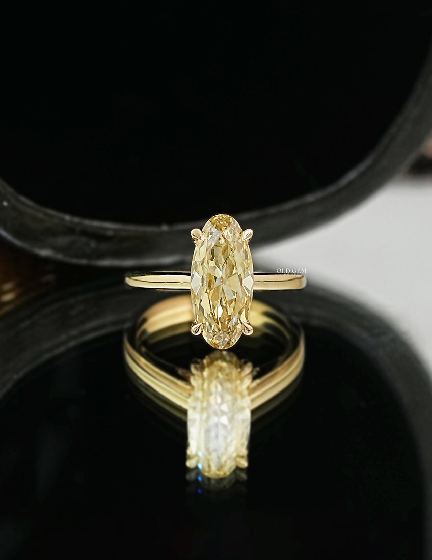 Old Mine Moval Shape Lab Diamond Solitaire Ring