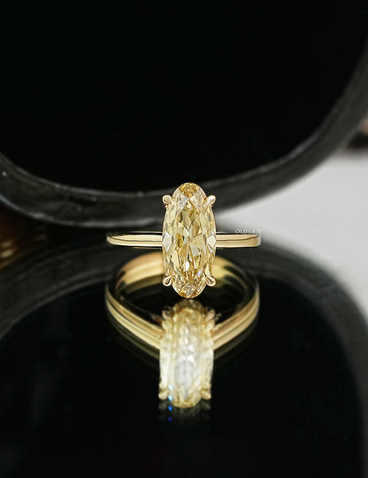 Old Mine Moval Shape Lab Diamond Solitaire Ring