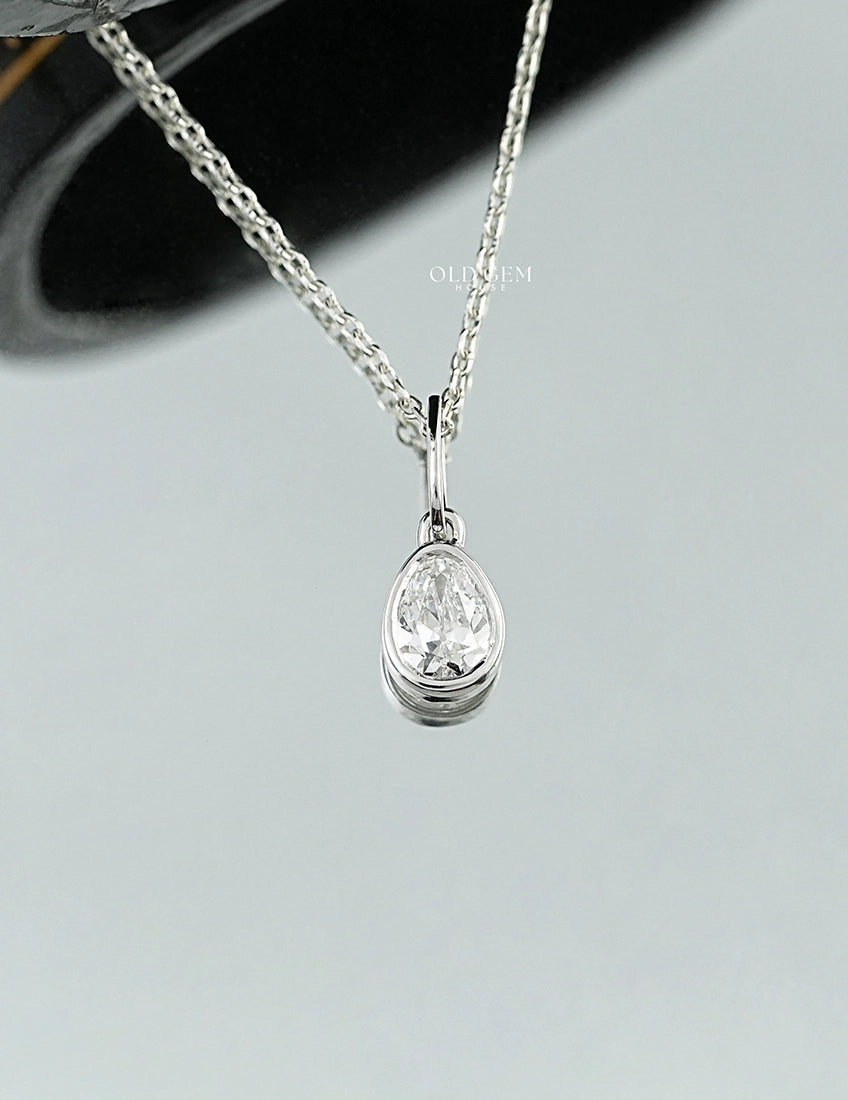 Bezel Set Old Mine Pear Pendant