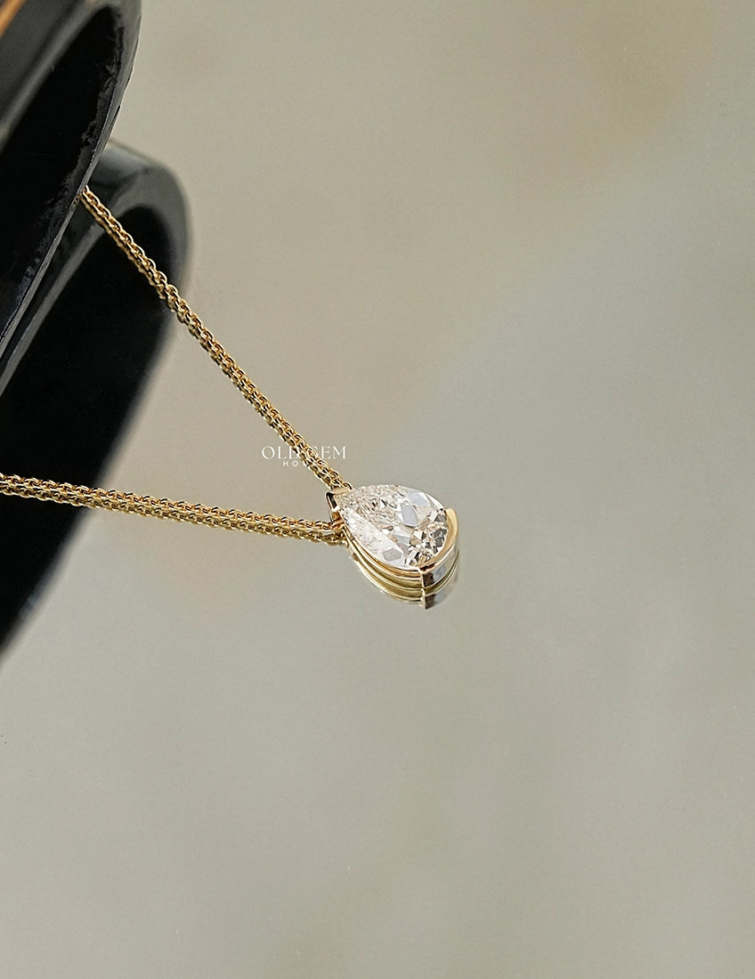 Old Mine Pear Solitaire Pendant