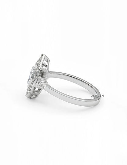 Edwardian Vintage Old Mine Pear Shape Lab Diamond Halo Ring Engagement Ring