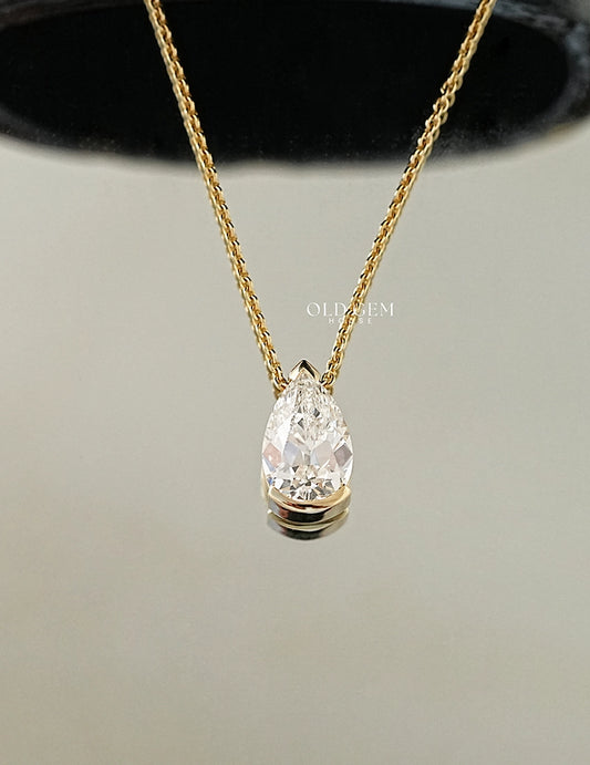 Old Mine Pear Solitaire Pendant Necklaces