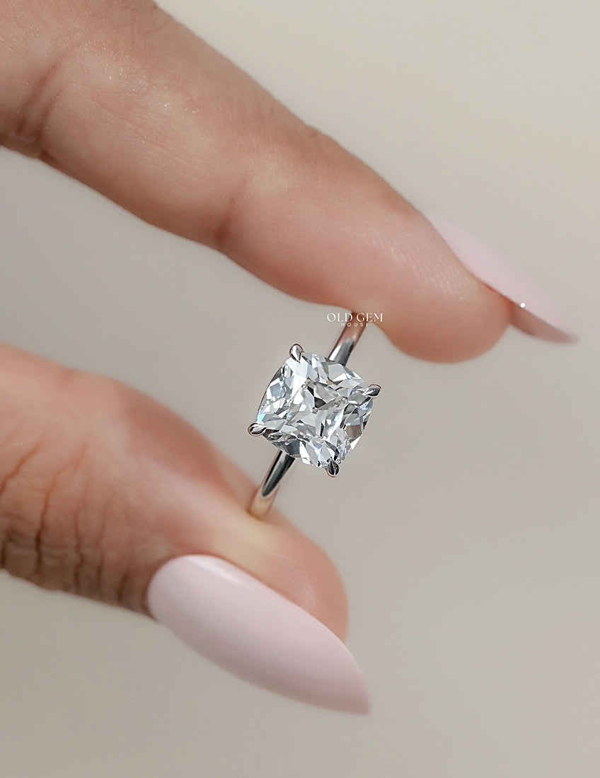 Old Mine Square Cushion Cut Solitaire Ring Engagement Ring