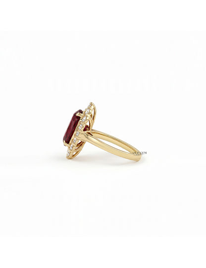 Retro Red Ruby Gemstone Halo Engagement Ring Engagement Ring