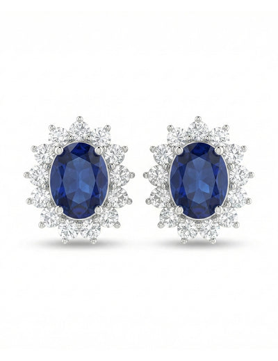 Blue Sapphire Oval Cut Halo Stud Earring